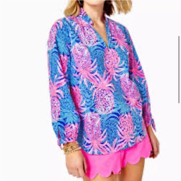 Lilly Pulitzer Sherida Top Borealis Blue Tropic Down Low medium NWT - Picture 2 of 15